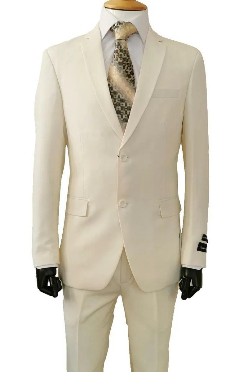 Fortino Landi Men's Slim Fit 2-Button Poplin Ivory Suit