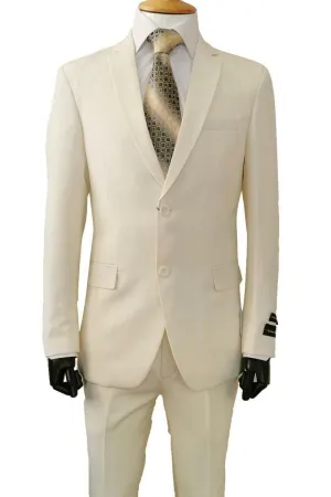 Fortino Landi Men's Slim Fit 2-Button Poplin Ivory Suit