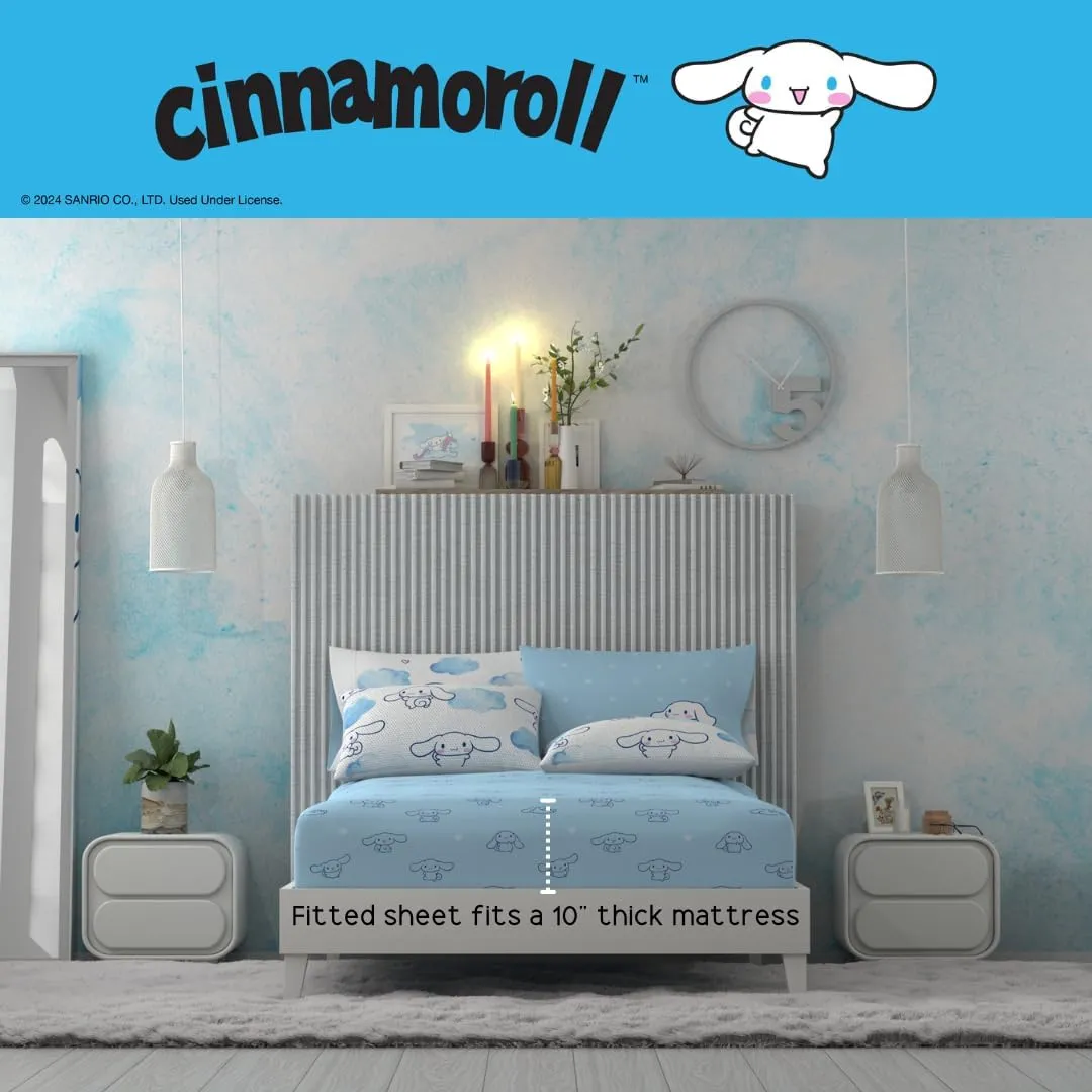 Franco Cinnamoroll Bedding 7 Piece Super Soft Cozy Reversible Comforter and Sheet Set with Sham, Queen, (100% Official Licensed Product)