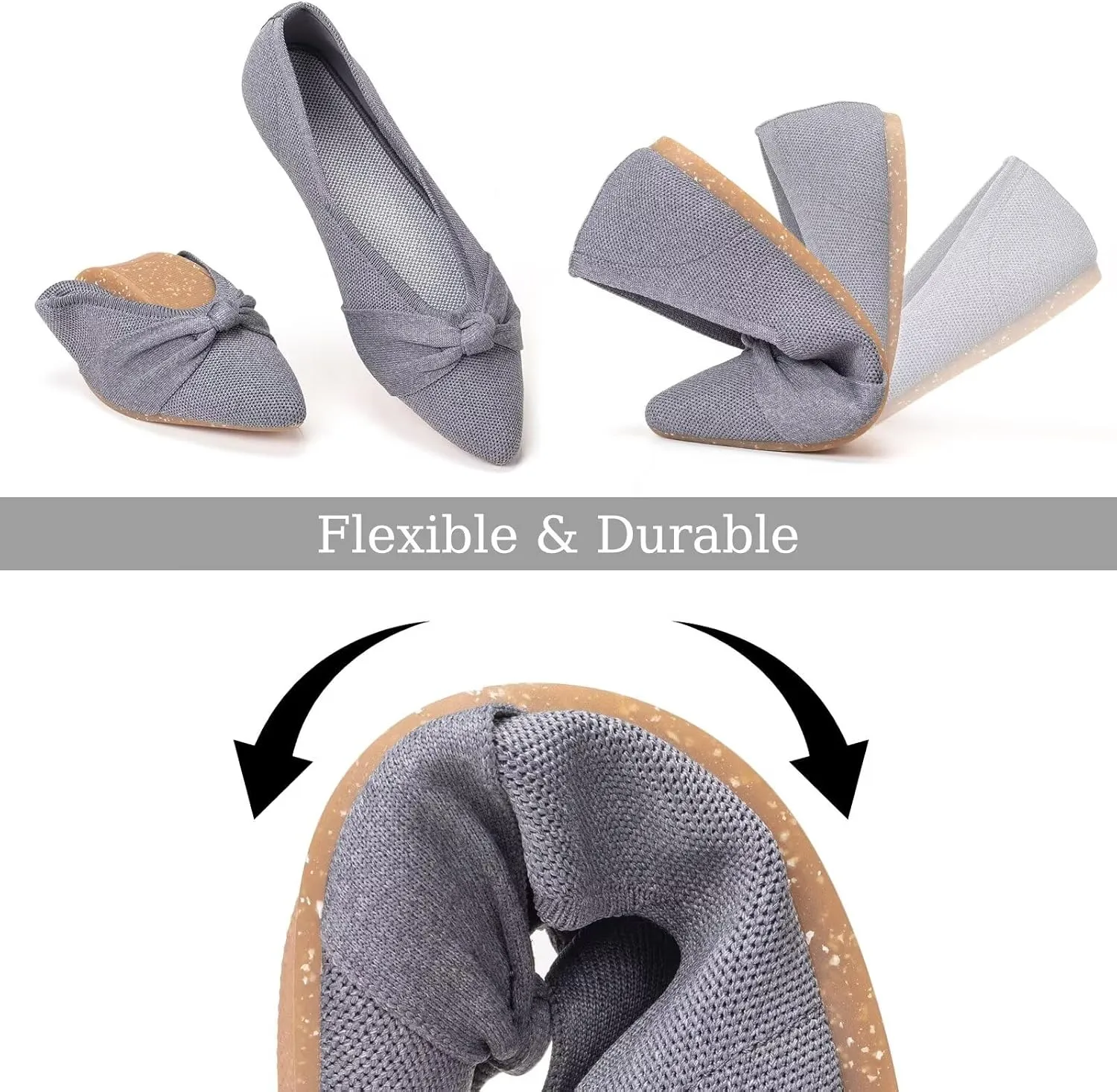 Frank Mully Womens Flat Shoes Classic Pointed Toe Flats Knitted Dress Shoes Soft Flats for Woman Comfortable Dressy