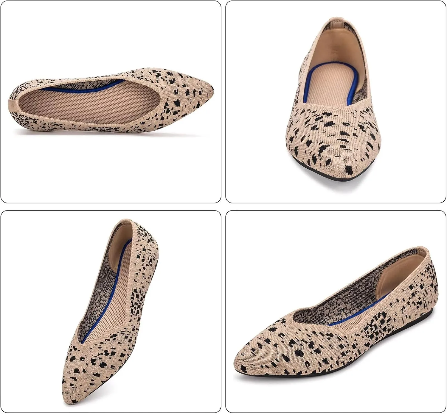Frank Mully Womens Flat Shoes Classic Pointed Toe Flats Knitted Dress Shoes Soft Flats for Woman Comfortable Dressy