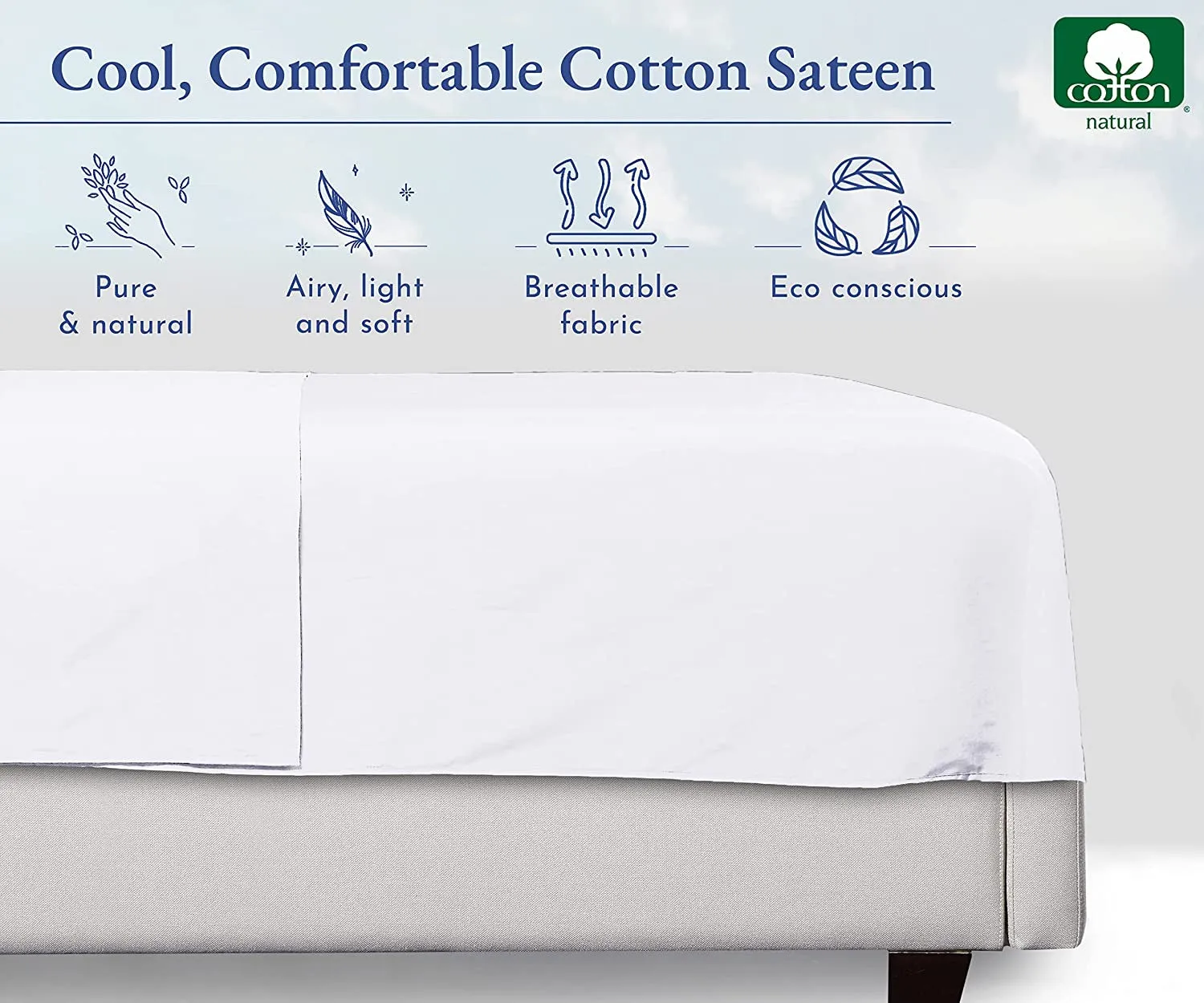 Full Size Flat Sheet, 400 Thread Count 100% Cotton Sheet Sateen, Cooling Bed Sheets, White Flat Sheet, Full Sheets, Top Sheets, Single Full Flat Sheet Only (Bright White)