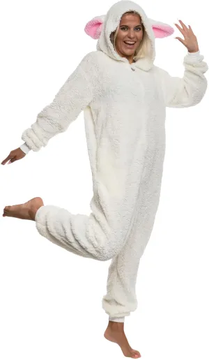 Funziez! Slim Fit Sherpa Adult Onesie - Animal Halloween Costume - Plush One Piece Cosplay Suit for Women and Men
