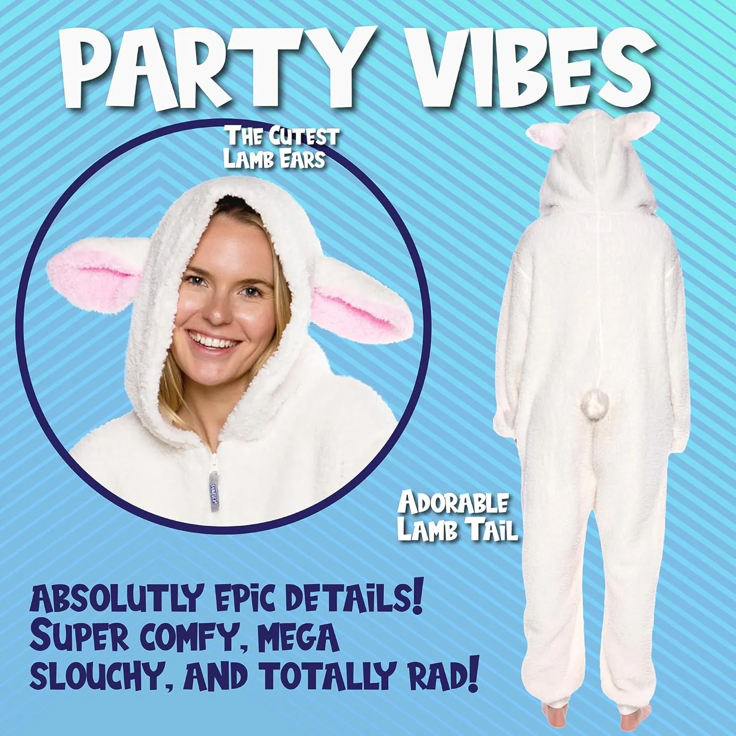 Funziez! Slim Fit Sherpa Adult Onesie - Animal Halloween Costume - Plush One Piece Cosplay Suit for Women and Men