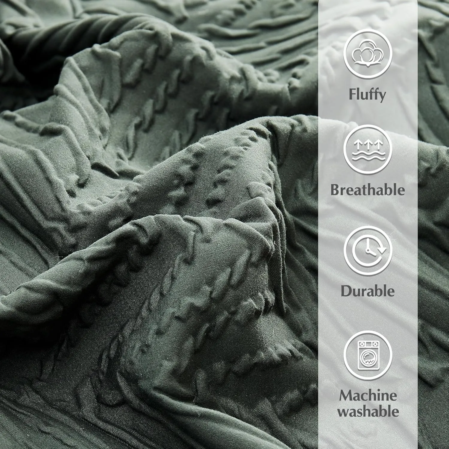 Geniospin King Size Comforter Set, Bed in a Bag Dark Green 7-Pieces, All Season Comfortable Seersucker Bedding with Comforter, Pillow Sham, Flat Sheet, Fitted Sheet and Pillowcase (King, 102"x90")