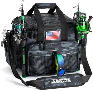Ghosthorn Fishing Tackle Bag for Saltwater & Freshwater - Versatile Water Resistant Tackle Box Bag Stores Up to 6 Bait Boxes - Durable Fishing Gear Organizer