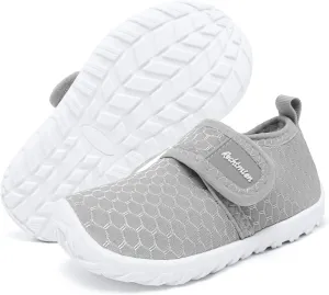 Girl Boy Baby Water Shoes Non-Slip Quick Dry Barefoot Aqua Shoes Breathable Lightweight Infant Water Shoes Grey 15-24 Months
