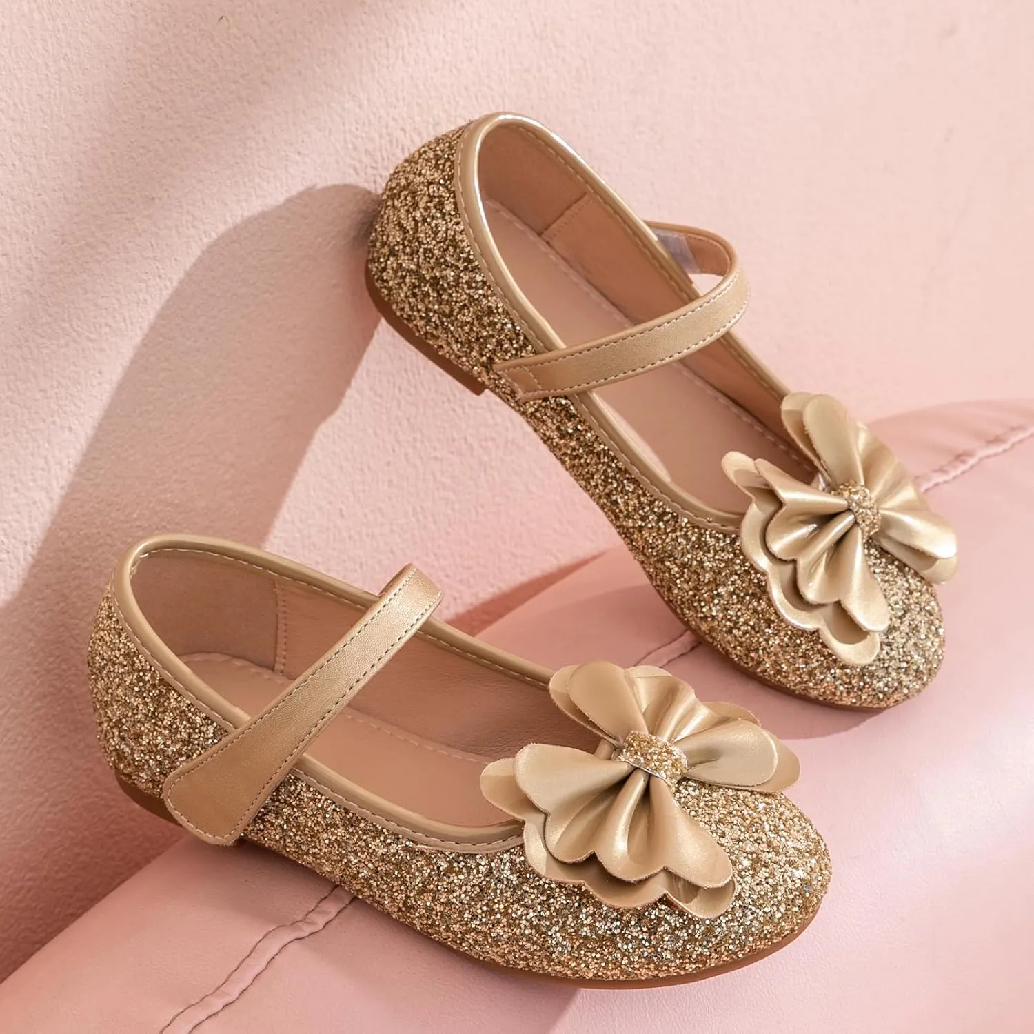 Girls Dress Shoes Mary Jane Wedding Party Shoes Glitter Bridesmaids Princess Flat