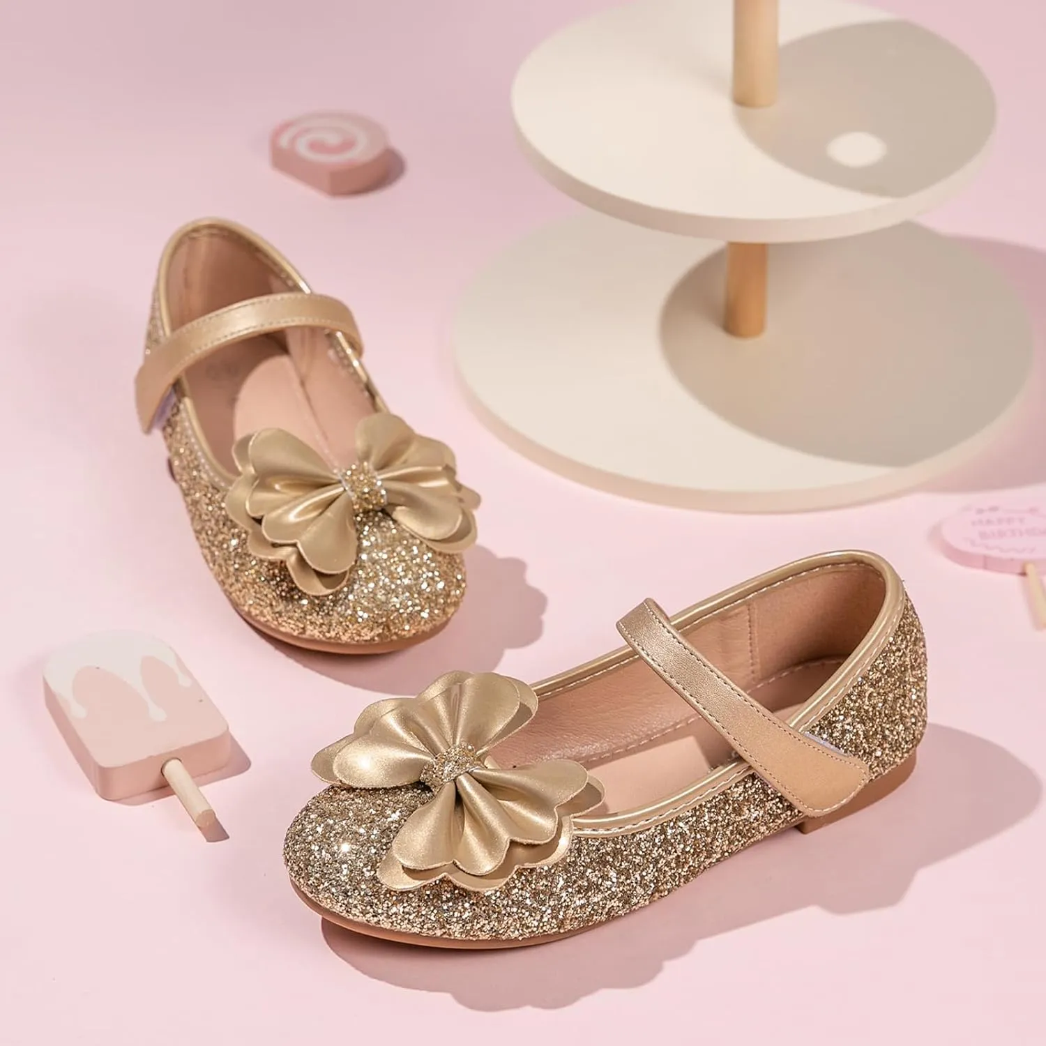 Girls Dress Shoes Mary Jane Wedding Party Shoes Glitter Bridesmaids Princess Flat