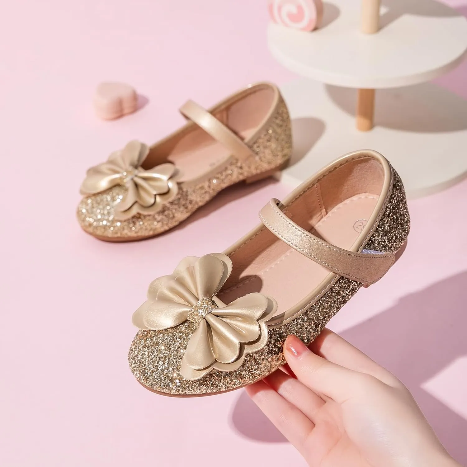 Girls Dress Shoes Mary Jane Wedding Party Shoes Glitter Bridesmaids Princess Flat