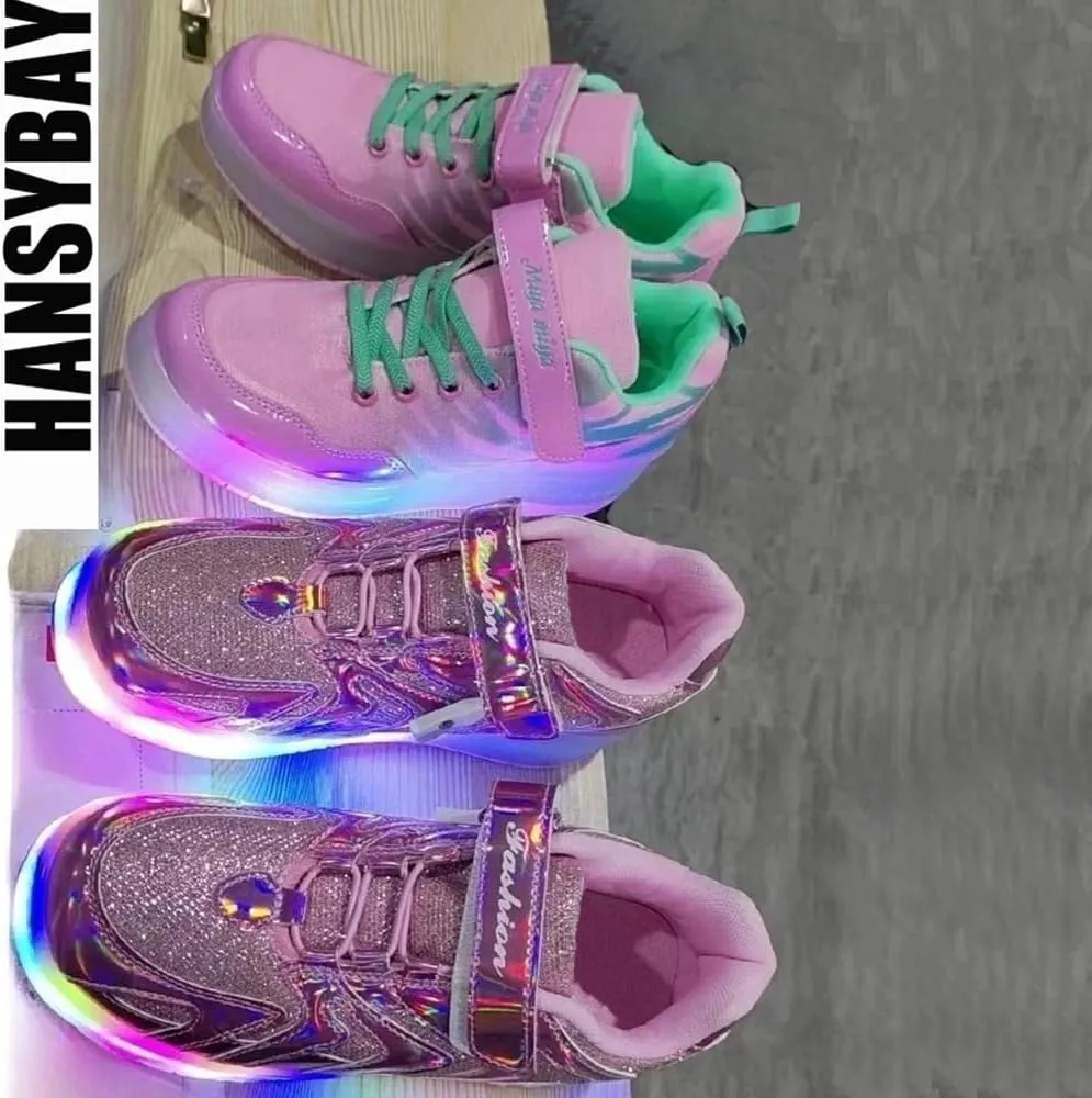 Girls Roller Shoes LED Lights Up Sneakers with Wheels Removable Lightweight Roller Skates Boys Beginners Trainers Skate Comfortable Sports Footwear Athletic USB Charge Sneaker Kids Gifts