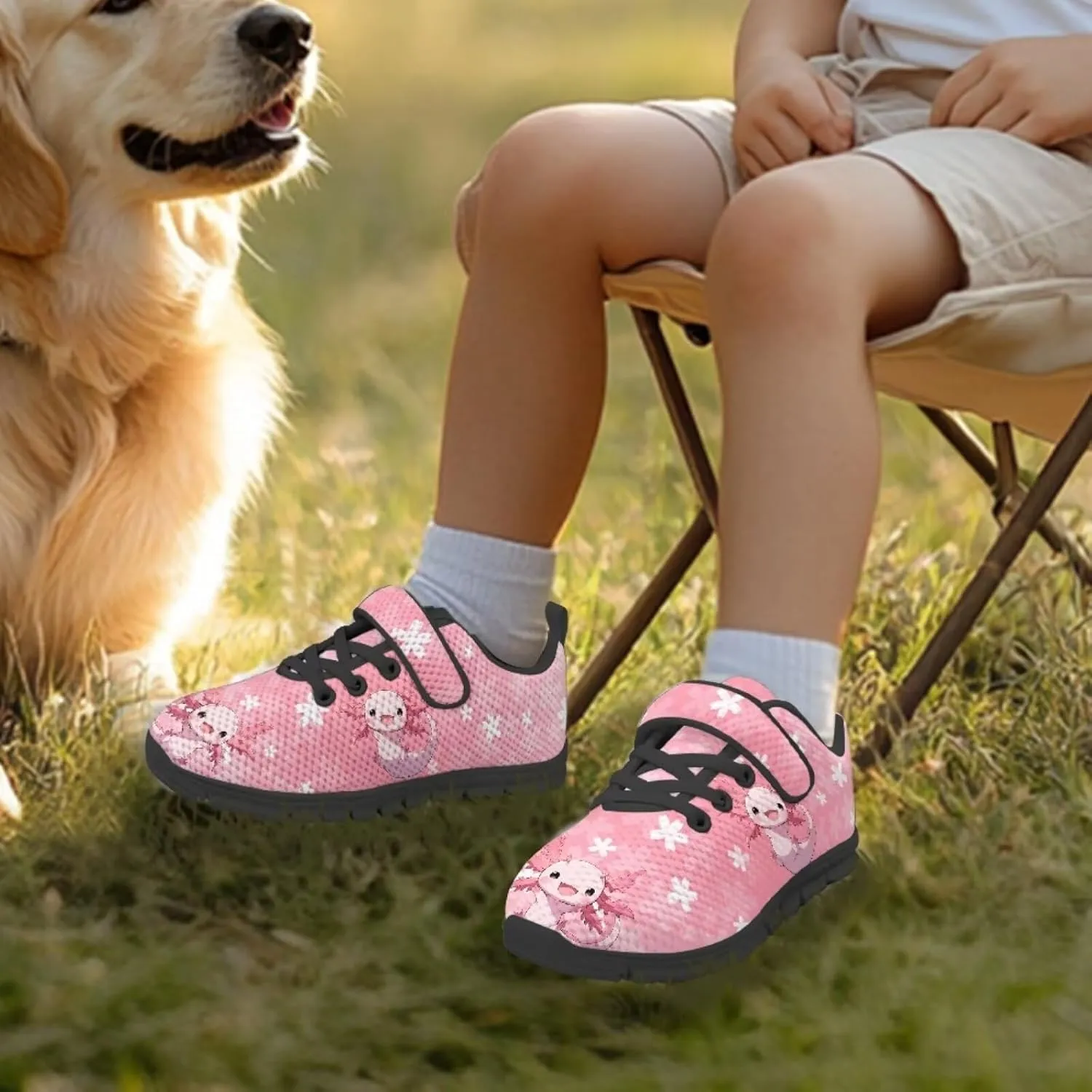 Girls Running Shoes with Hook and Loop Cute Print Kids Tennis Shoes for Outdoor Activities