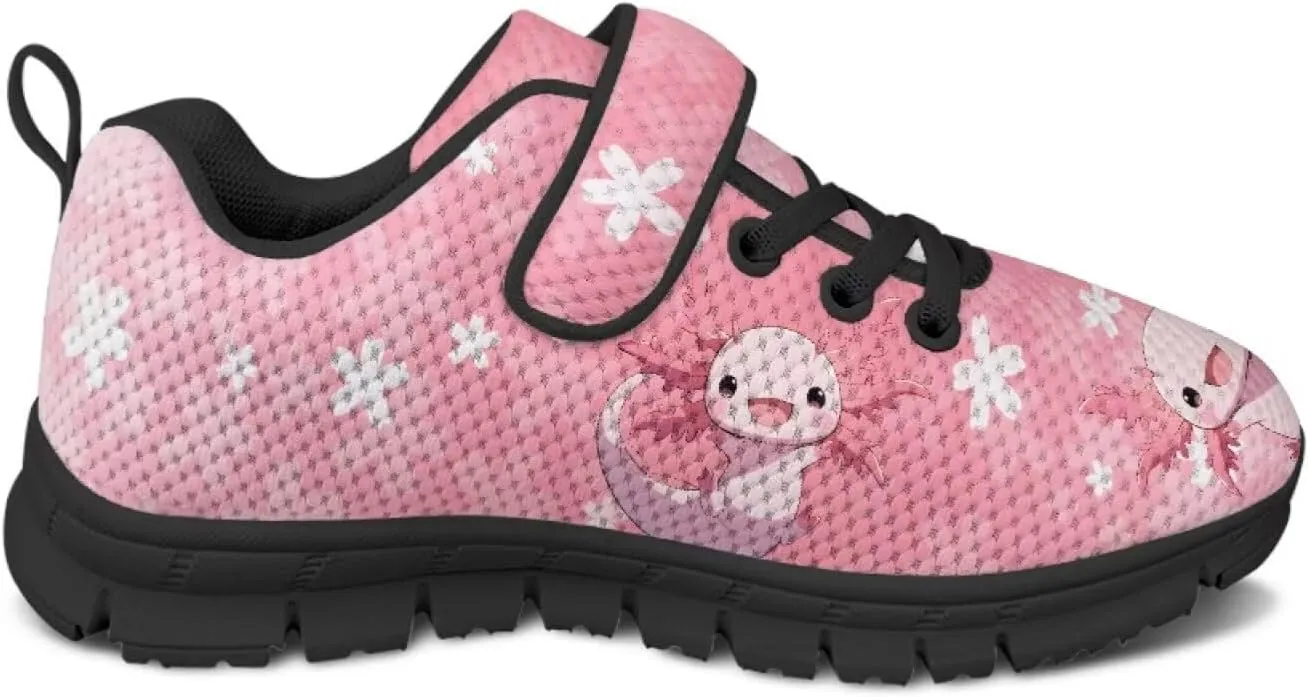 Girls Running Shoes with Hook and Loop Cute Print Kids Tennis Shoes for Outdoor Activities