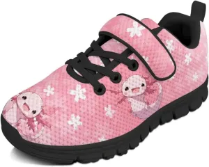 Girls Running Shoes with Hook and Loop Cute Print Kids Tennis Shoes for Outdoor Activities