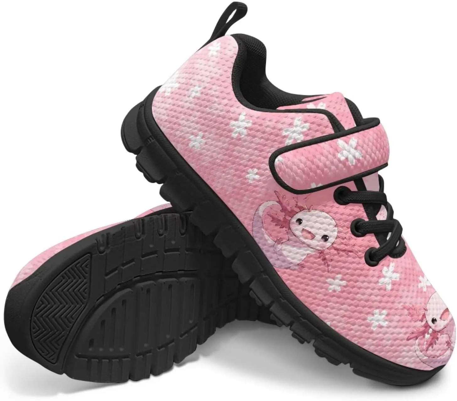 Girls Running Shoes with Hook and Loop Cute Print Kids Tennis Shoes for Outdoor Activities