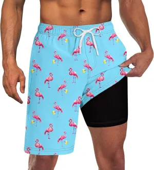 Goodstoworld Mens Swim Trunks with Compression Liner 9'' Inseam Quick Dry Swimsuit Shorts M-3XL