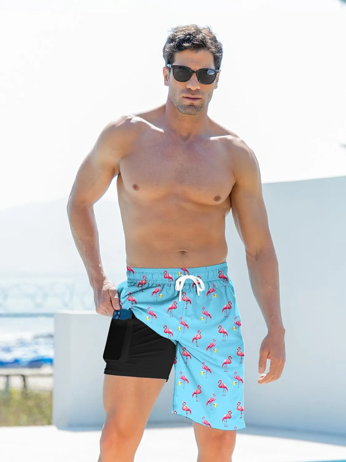Goodstoworld Mens Swim Trunks with Compression Liner 9'' Inseam Quick Dry Swimsuit Shorts M-3XL