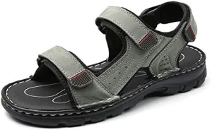 Gospt Men's Adjustable Three Strap Athletic River Sandals Shoes with Hook and Loop Closures Flat
