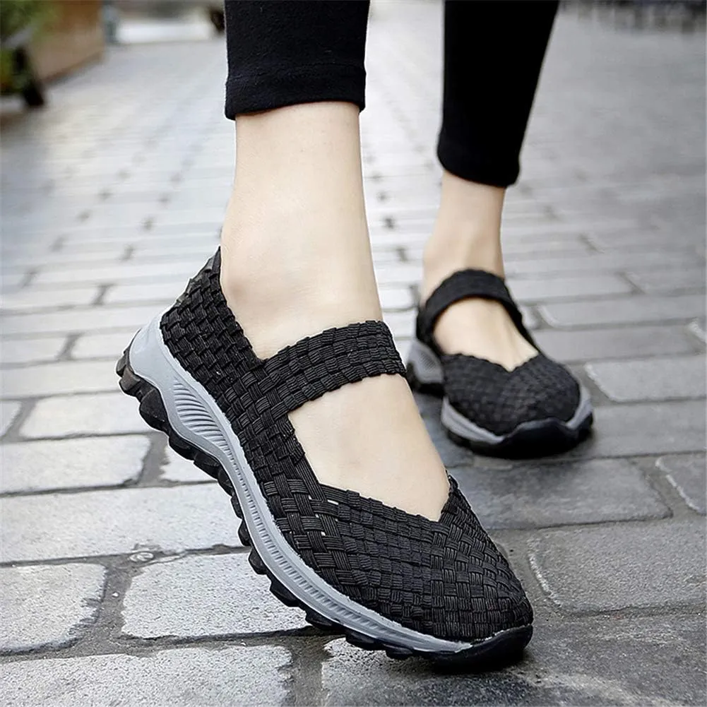 GOSPT Women's Elastic Woven Walking Shoes Mary Jane Flats Slip on Sneakers