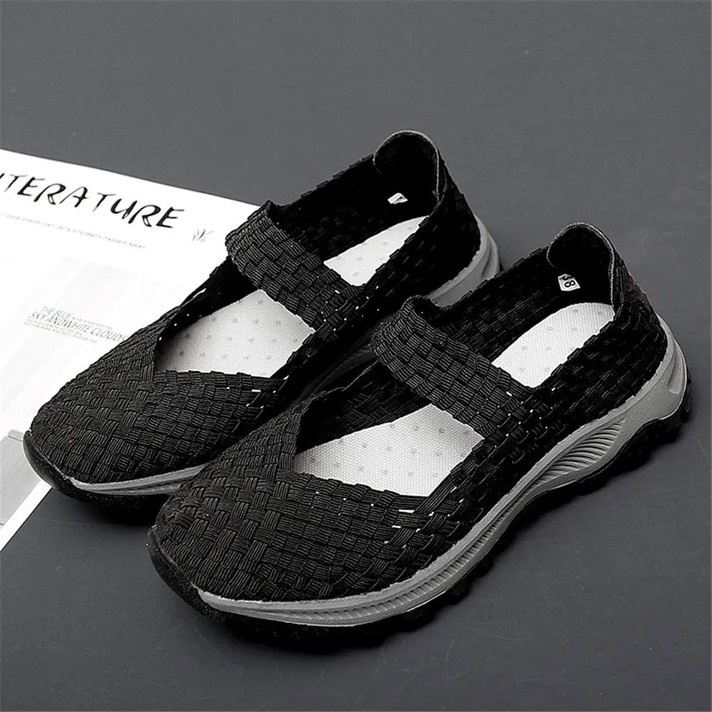 GOSPT Women's Elastic Woven Walking Shoes Mary Jane Flats Slip on Sneakers