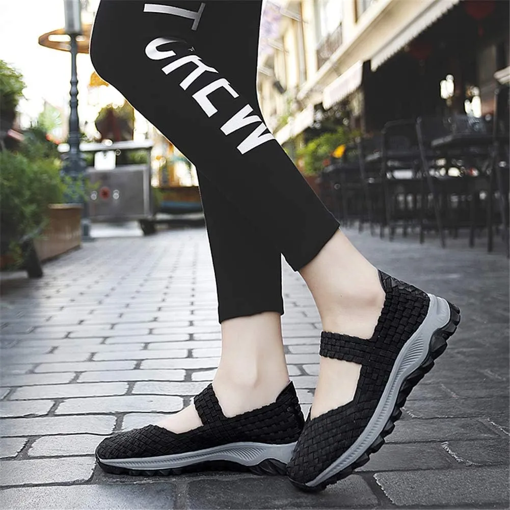GOSPT Women's Elastic Woven Walking Shoes Mary Jane Flats Slip on Sneakers