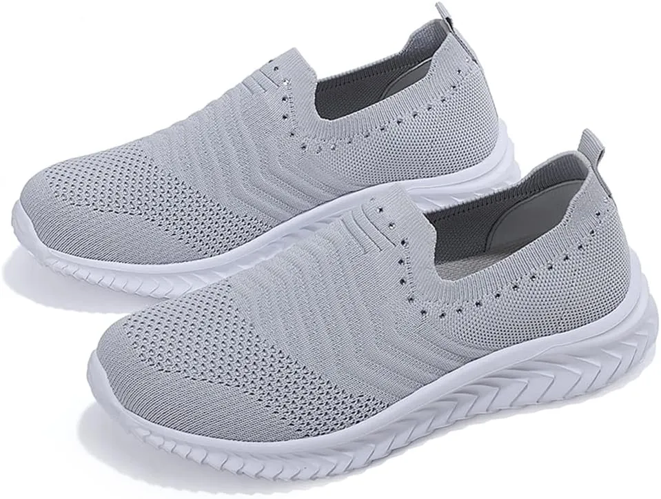 GOSPT Women's Slip on Sock Sneakers Glitter Rhinestone Jazz Latin Dance Mesh Shoes