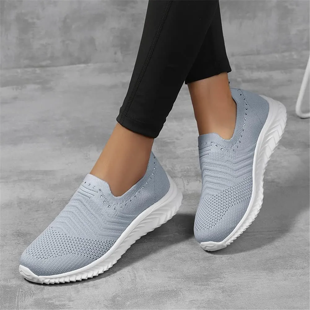 GOSPT Women's Slip on Sock Sneakers Glitter Rhinestone Jazz Latin Dance Mesh Shoes