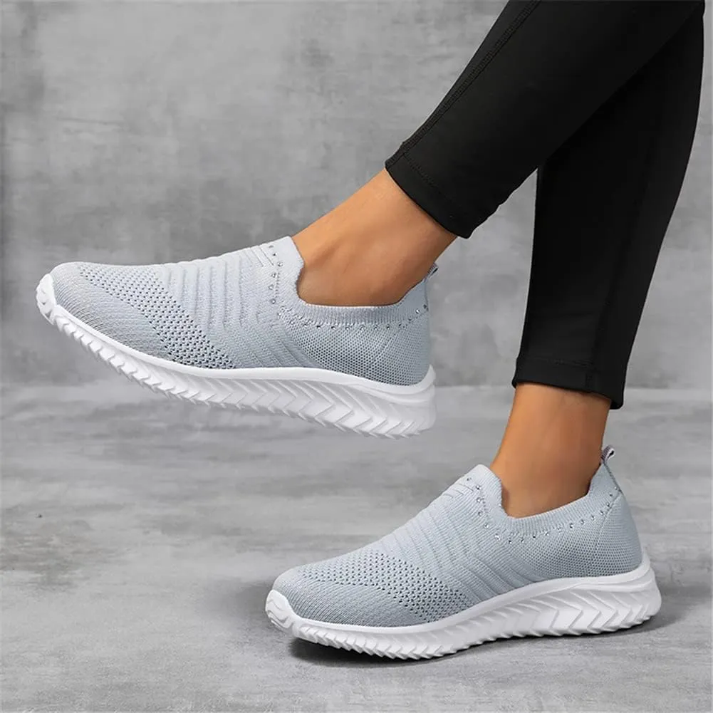 GOSPT Women's Slip on Sock Sneakers Glitter Rhinestone Jazz Latin Dance Mesh Shoes