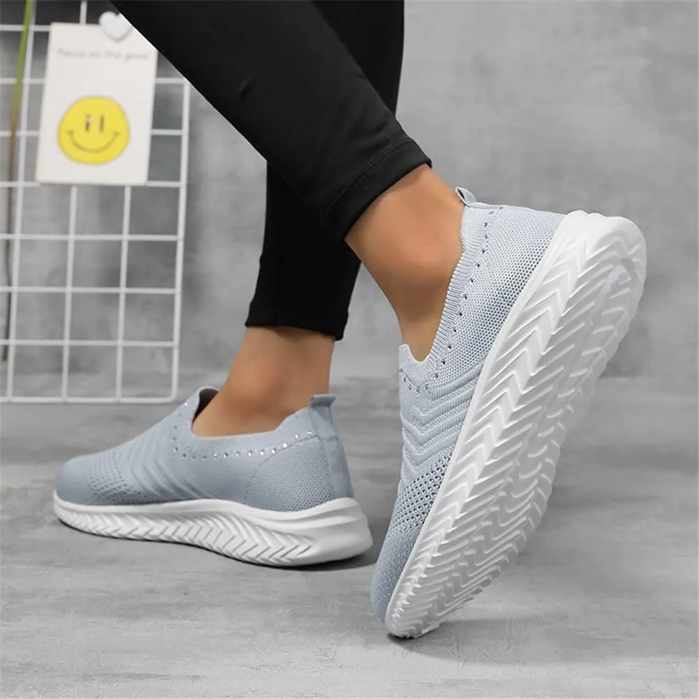 GOSPT Women's Slip on Sock Sneakers Glitter Rhinestone Jazz Latin Dance Mesh Shoes