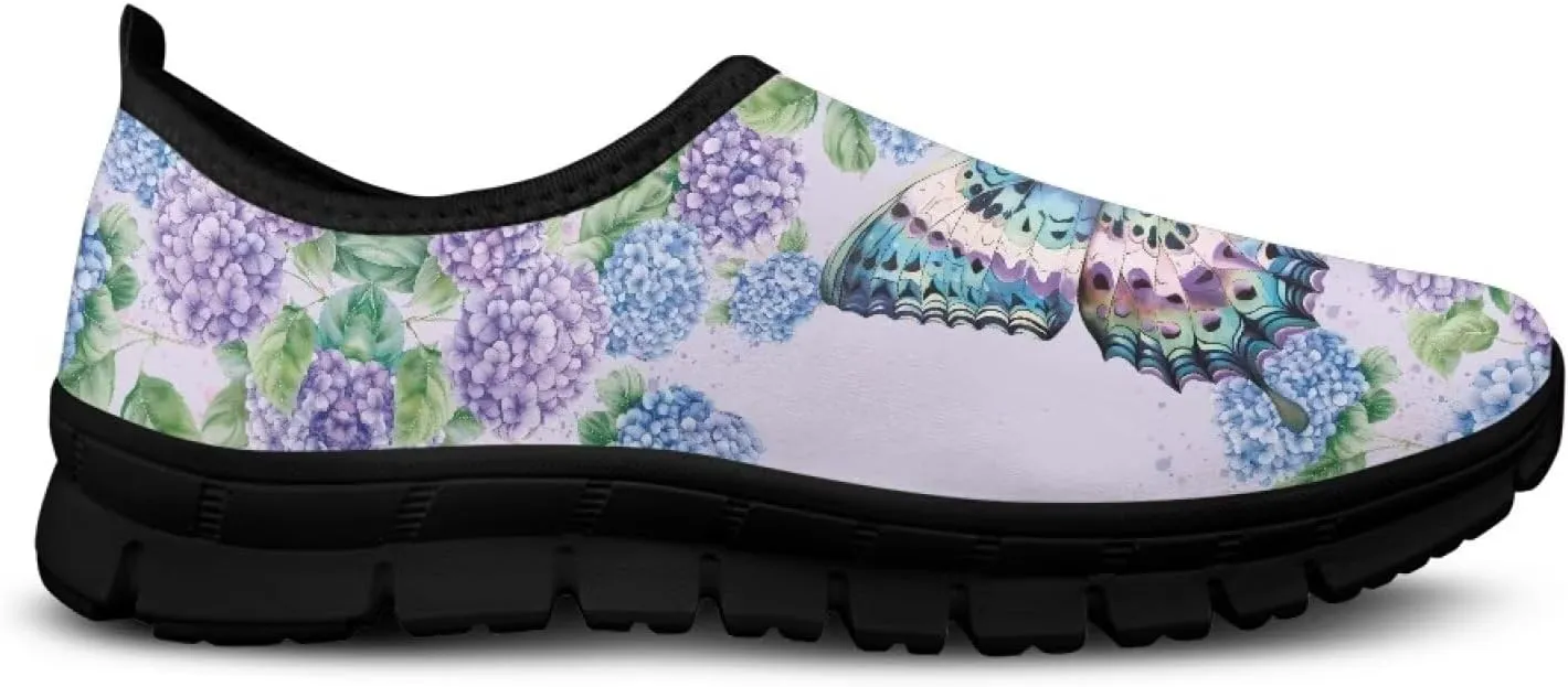 GOSTONG Floral Art Sneakers for Women Comfy Soft Sole Non Slip Walking Sneakers for Outdoor Travel Easy Slip on Lightweight Indoor Loafers Black US 5.5-11.5
