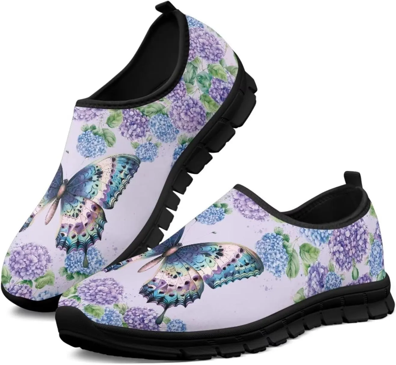 GOSTONG Floral Art Sneakers for Women Comfy Soft Sole Non Slip Walking Sneakers for Outdoor Travel Easy Slip on Lightweight Indoor Loafers Black US 5.5-11.5