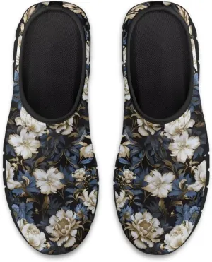GOSTONG Floral Art Sneakers for Women Comfy Soft Sole Non Slip Walking Sneakers for Outdoor Travel Easy Slip on Lightweight Indoor Loafers Black US 5.5-11.5
