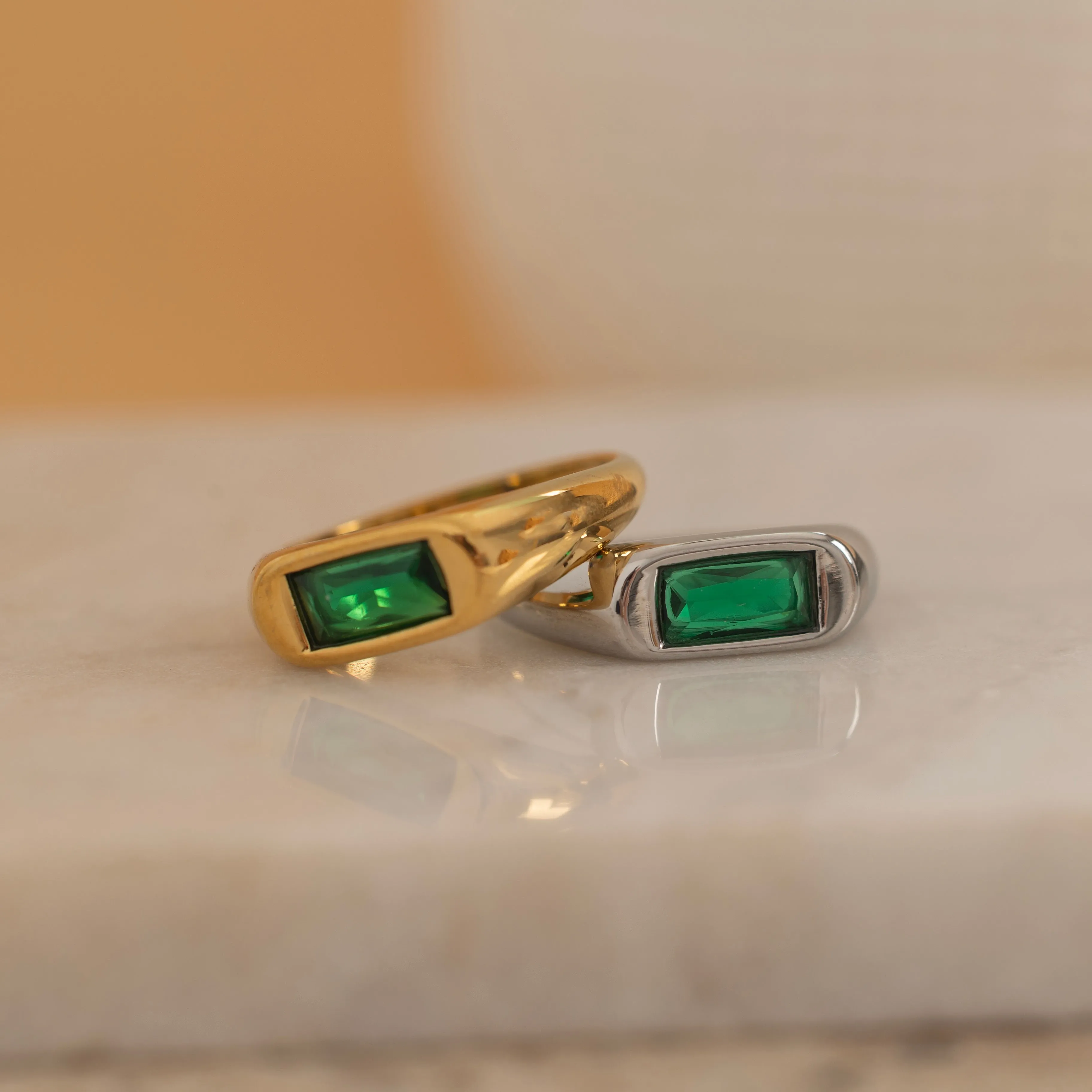 Green Signet Flat Ring