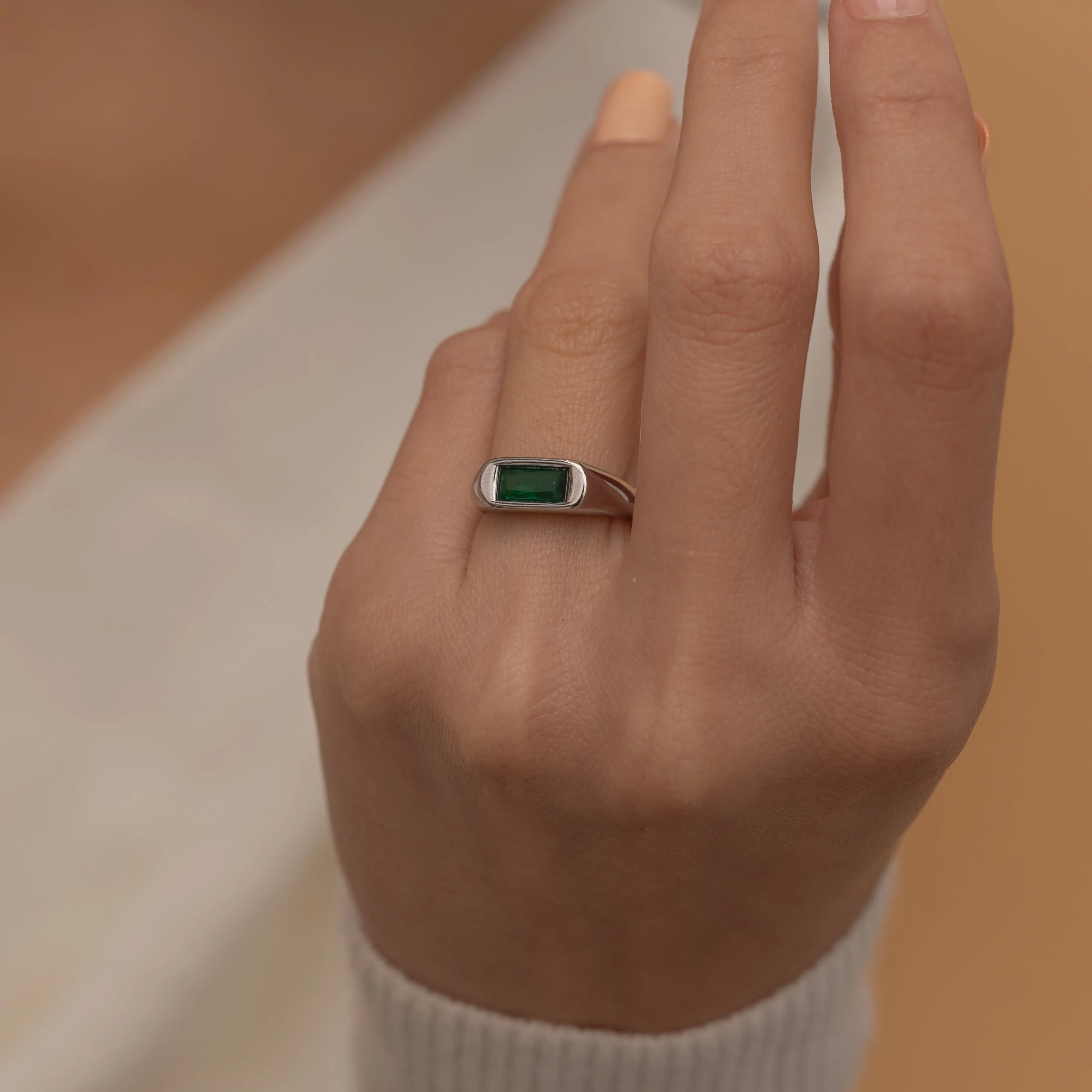 Green Signet Flat Ring