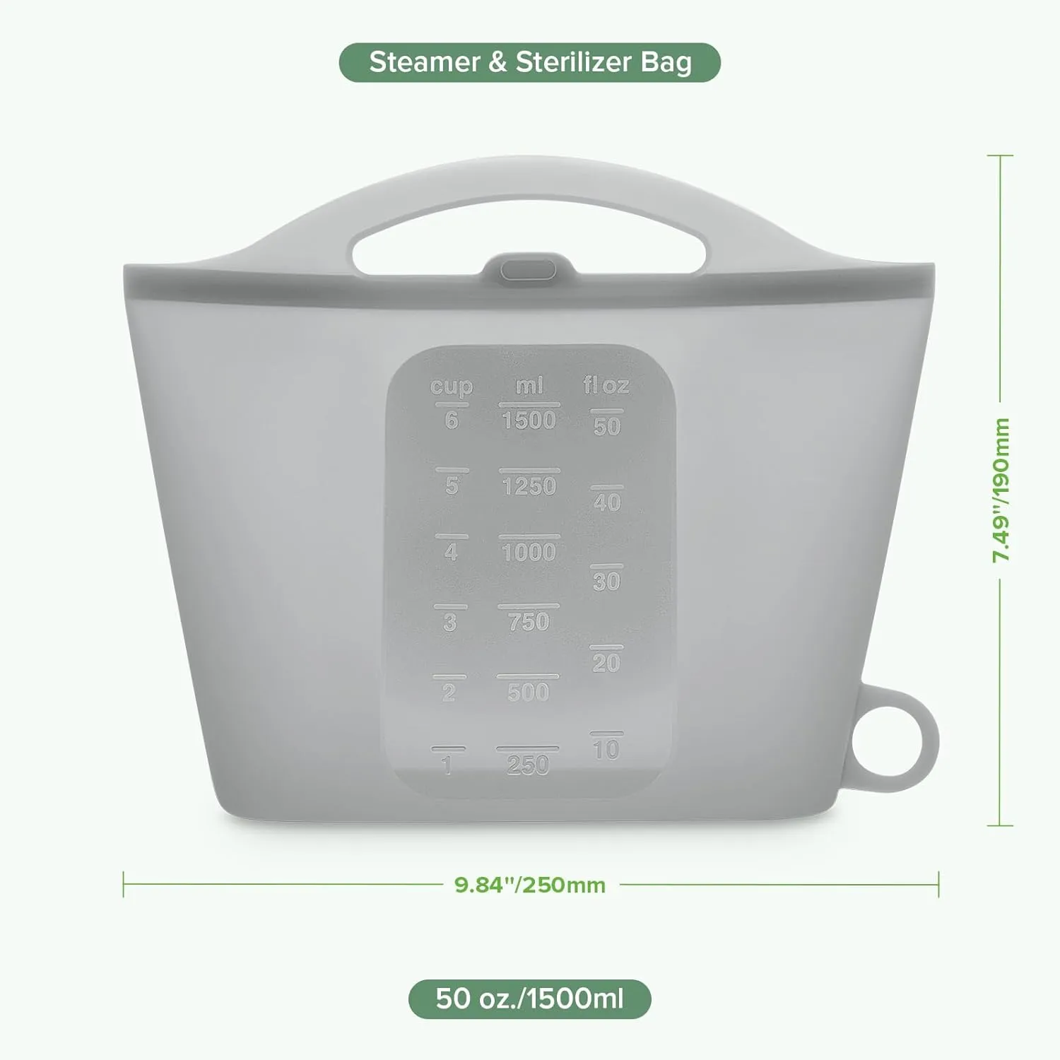 Haakaa Silicone Microwave Steam Sterilizer Bags for Travel, Reusable Silicone Steaming Bags for Baby Bottles, Breast Pump|Accessories|Pacifiers and Teethers, Great for Home and On-The-Go, Grey 1500ml
