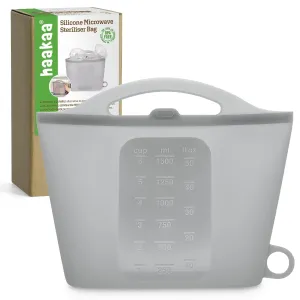 Haakaa Silicone Microwave Steam Sterilizer Bags for Travel, Reusable Silicone Steaming Bags for Baby Bottles, Breast Pump|Accessories|Pacifiers and Teethers, Great for Home and On-The-Go, Grey 1500ml