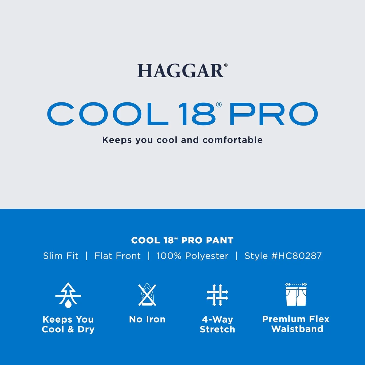 Haggar Men's Cool 18 Pro Slim Fit Flat Front Dress Casual Stretch Golf Pant