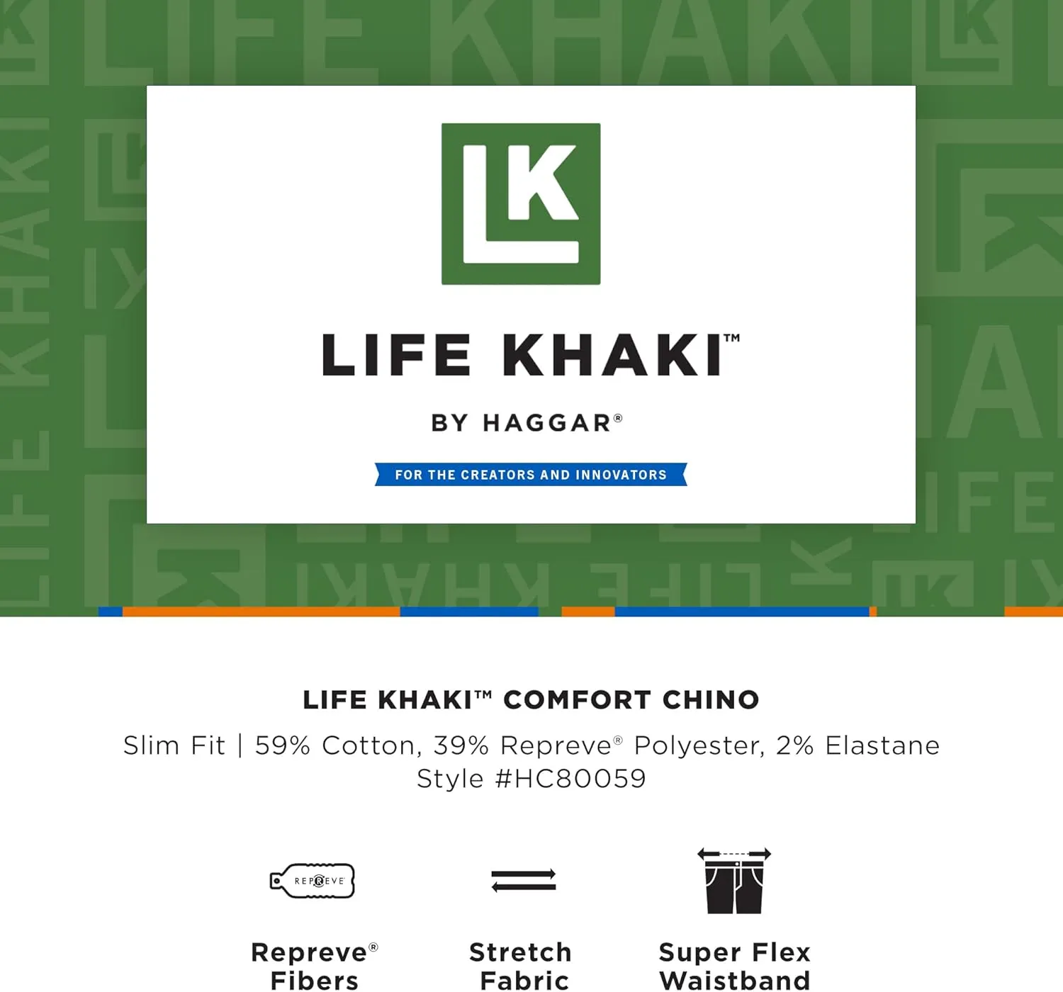 Haggar Men's Life Khaki Comfort Flat Front Slim Fit Chino Pant