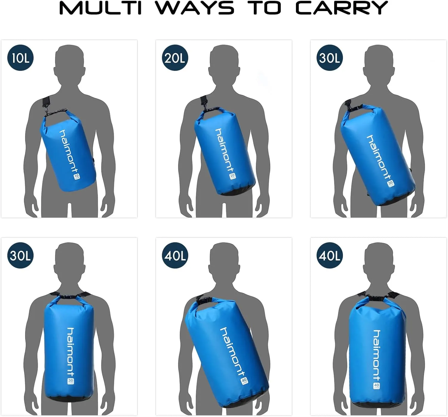 Haimont Waterproof Dry Bag Floating Dry Sack Roll Top Drybag Backpack for Kayaking, Rafting, Boating, Fishing with IPX8 Waterproof Phone Case, Blue, 30L