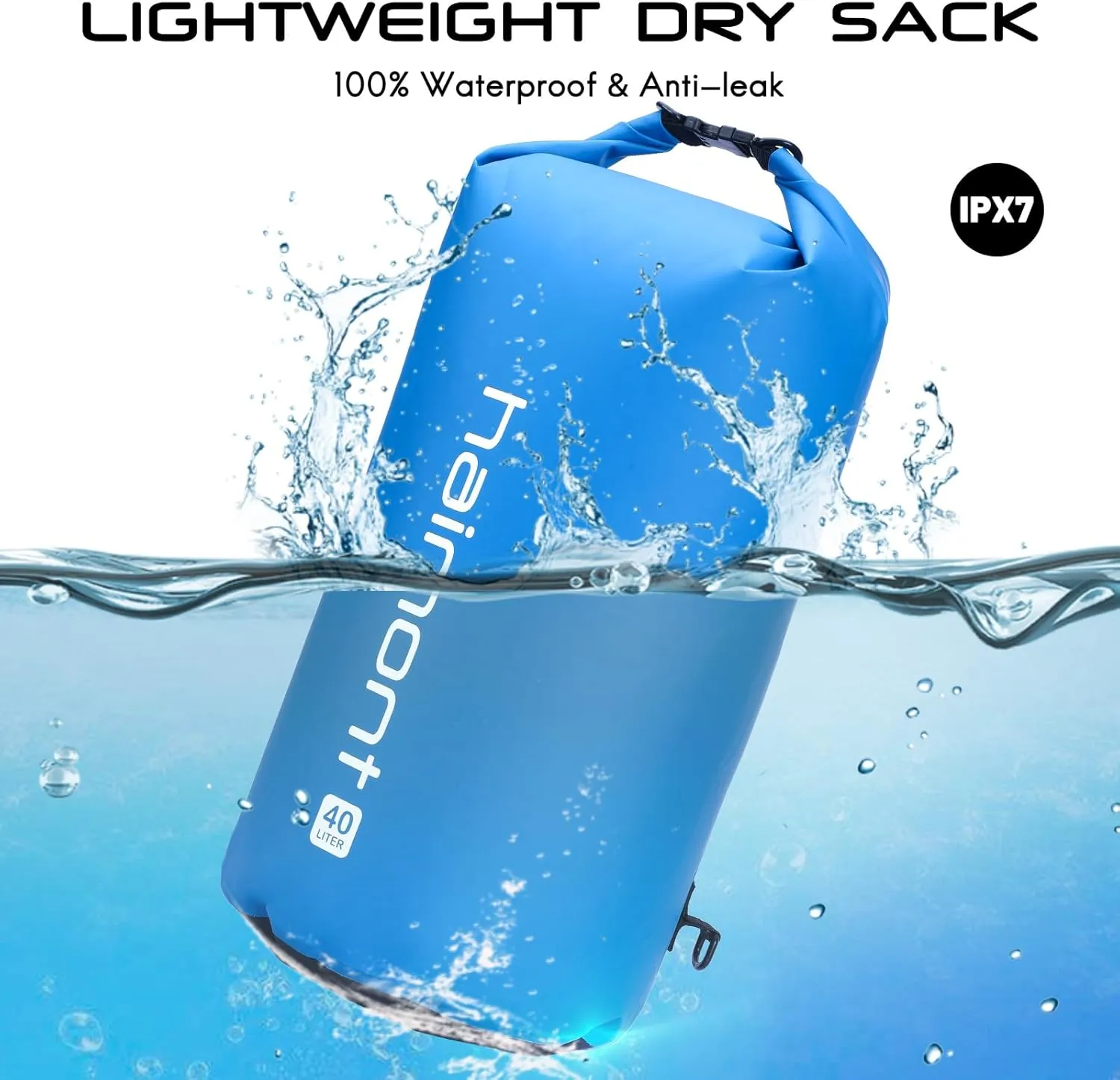 Haimont Waterproof Dry Bag Floating Dry Sack Roll Top Drybag Backpack for Kayaking, Rafting, Boating, Fishing with IPX8 Waterproof Phone Case, Blue, 30L