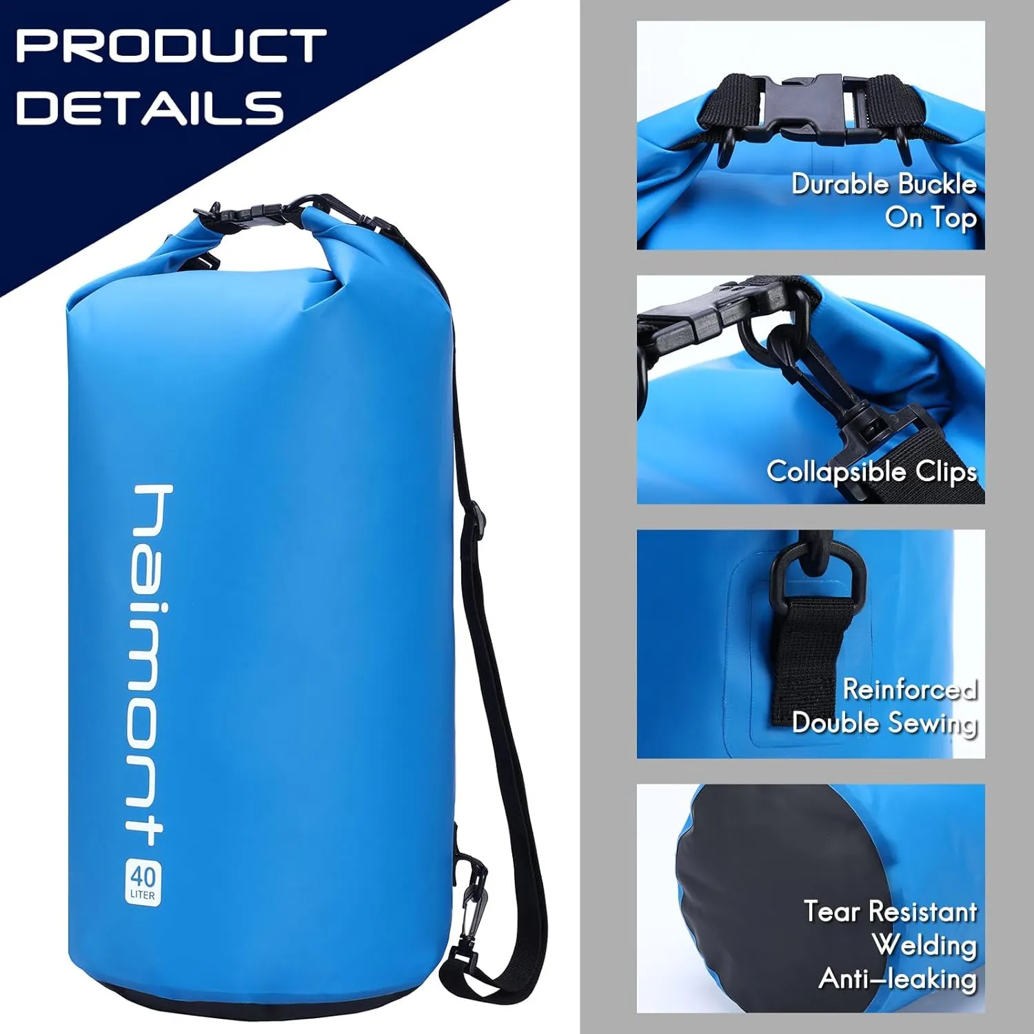 Haimont Waterproof Dry Bag Floating Dry Sack Roll Top Drybag Backpack for Kayaking, Rafting, Boating, Fishing with IPX8 Waterproof Phone Case, Blue, 30L