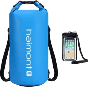 Haimont Waterproof Dry Bag Floating Dry Sack Roll Top Drybag Backpack for Kayaking, Rafting, Boating, Fishing with IPX8 Waterproof Phone Case, Blue, 30L