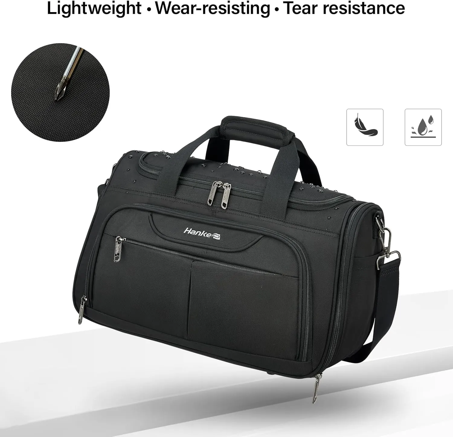 Hanke Foldable Underseat Carry On luggage Bag, Travel Tote Bag for Women & Men, Personal Item Travel Bag Softside Lightweight Luggage Bags for Travel Flight Crew Overnight Weekender Bag.（Black）