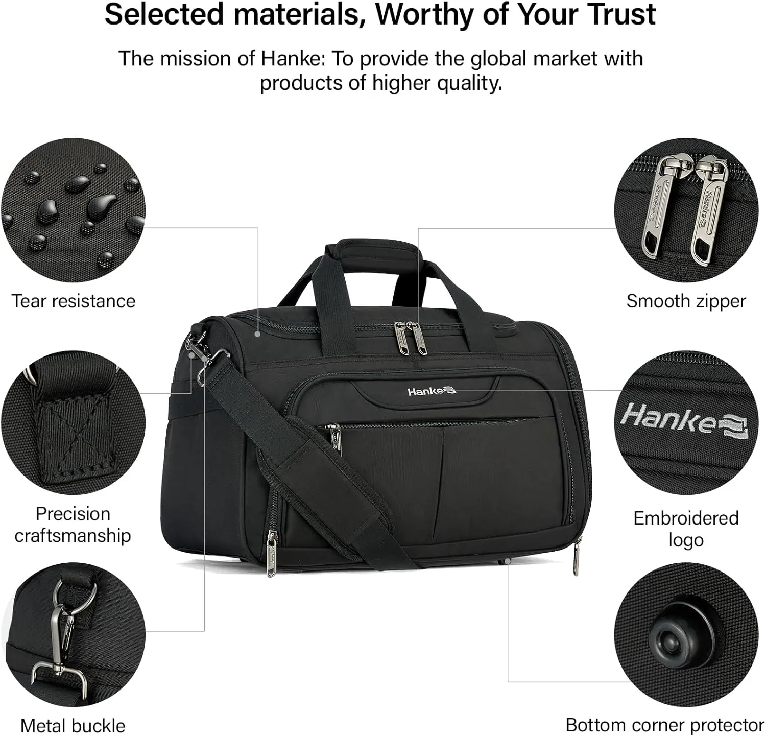 Hanke Foldable Underseat Carry On luggage Bag, Travel Tote Bag for Women & Men, Personal Item Travel Bag Softside Lightweight Luggage Bags for Travel Flight Crew Overnight Weekender Bag.（Black）