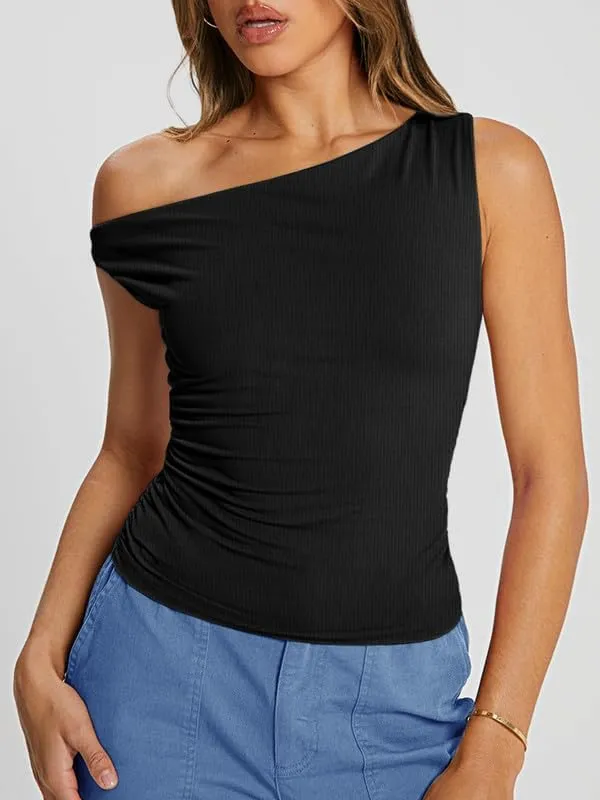 HDLTE Going Out Tops for Women – Trendy Off the Shoulder Tube Corset Y2K Cute Tops One Shoulder Asymmetrical Summer Outfits