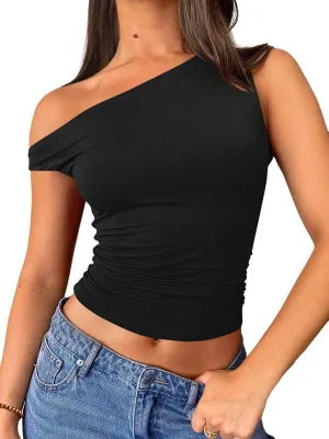 HDLTE Going Out Tops for Women – Trendy Off the Shoulder Tube Corset Y2K Cute Tops One Shoulder Asymmetrical Summer Outfits
