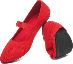 HEAWISH Women's Ballet Flat Shoes Mary Jane Pointed Toe Mesh Flats,Comfortable Slip on Ladies Shoe with Adjustable Strap,Casual Office Dress Flats for Work