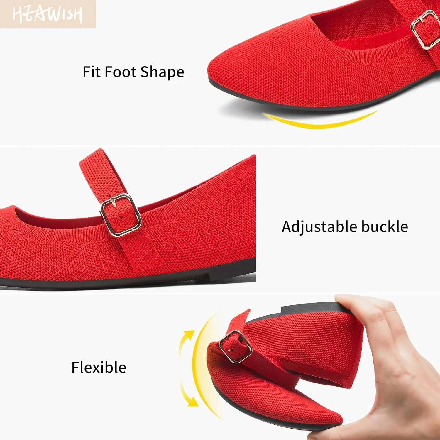 HEAWISH Women's Ballet Flat Shoes Mary Jane Pointed Toe Mesh Flats,Comfortable Slip on Ladies Shoe with Adjustable Strap,Casual Office Dress Flats for Work