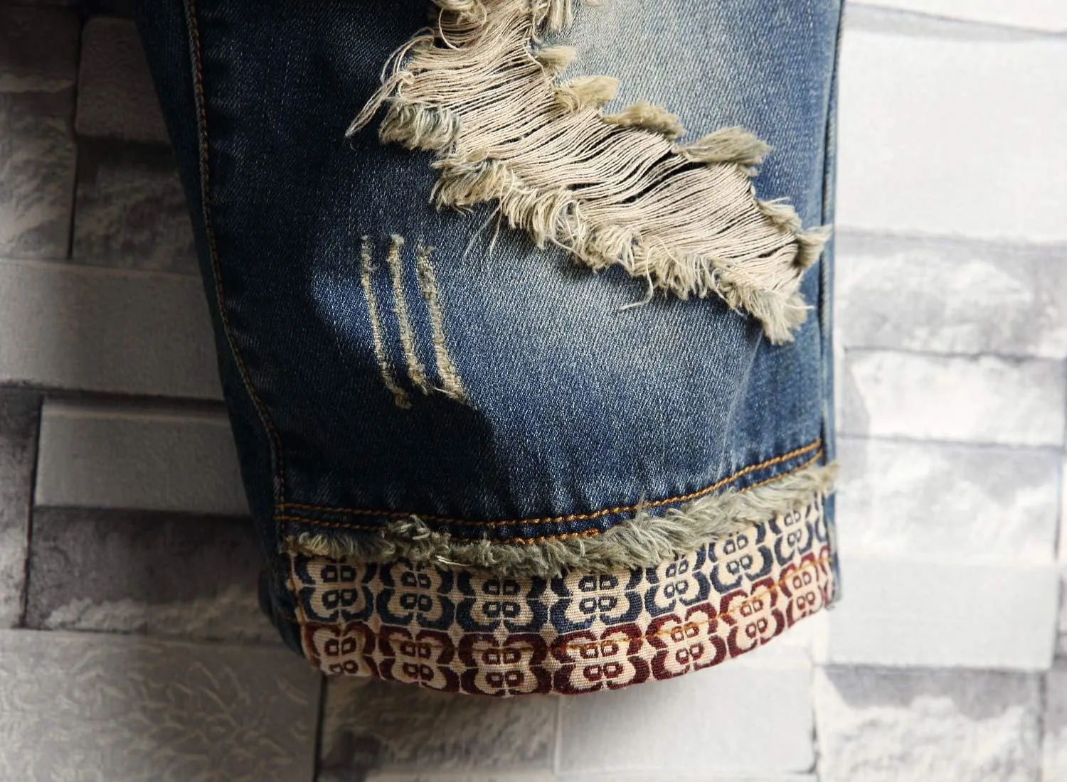HENGAO Men's Ripped Jean Short Distressed Straight Fit Denim Shorts