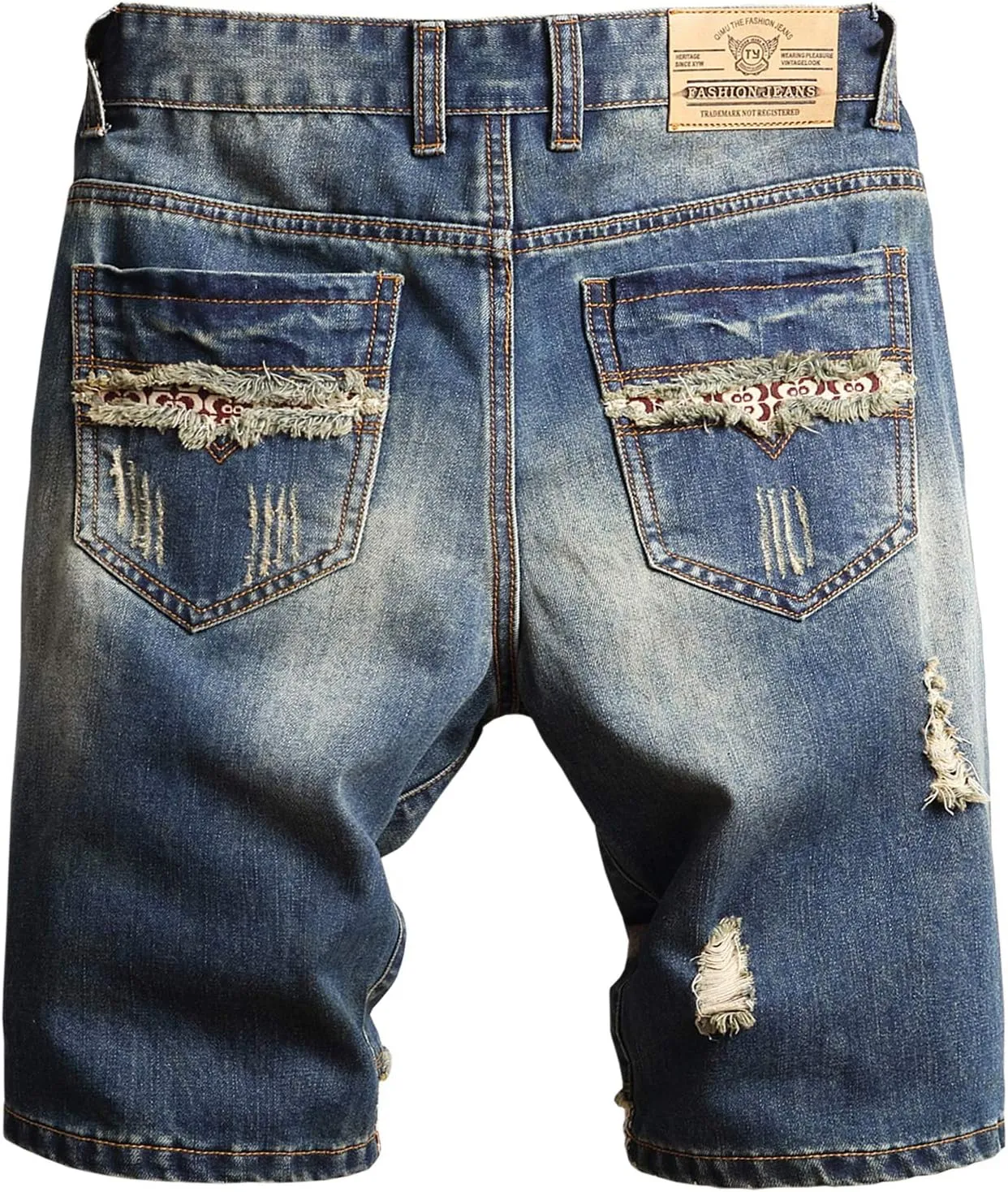 HENGAO Men's Ripped Jean Short Distressed Straight Fit Denim Shorts